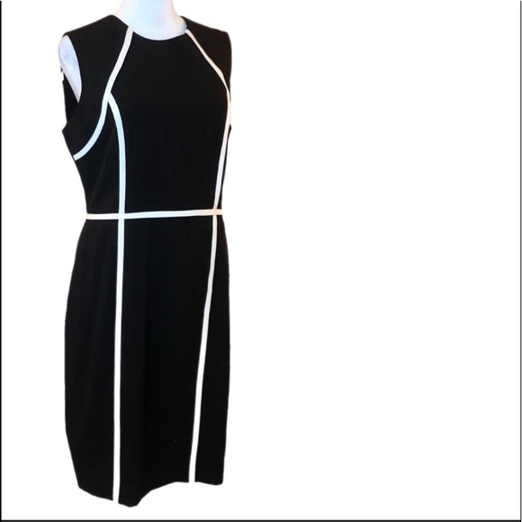 NEW CALVIN KLEIN BODYCON BLACK WITH WHITE PIPING SHEATH DRESS SZ 6 PANEL - Picture 6 of 9